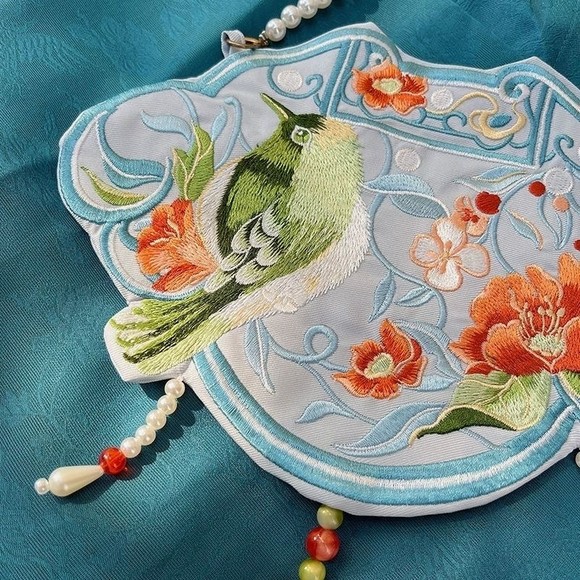 Floral Bird Embroidered Crossbody Bag – Double-Sided‎ Fabric Purse Boho n… - Picture 1 of 6